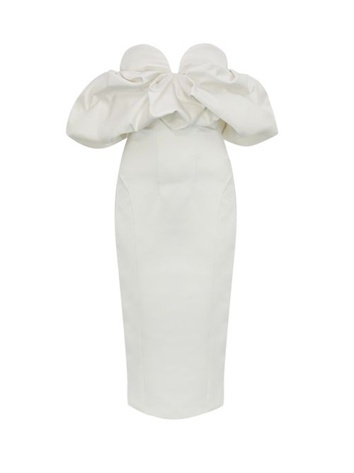 Abito in duchesse con scollo 3D Avorio Elisabetta Franchi | AB71456E2360
